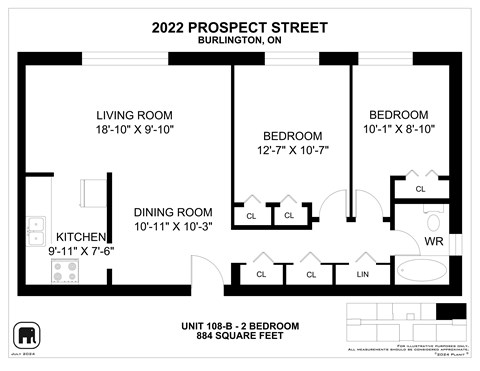 A black and white image of a floor plan for a 2022 Prospect Street Burlington, ON unit.